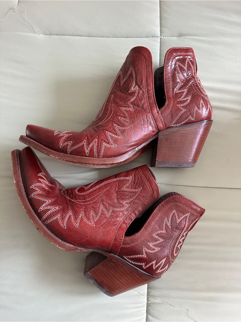 Ariat Red Leather Western Cutout Ankle Boots